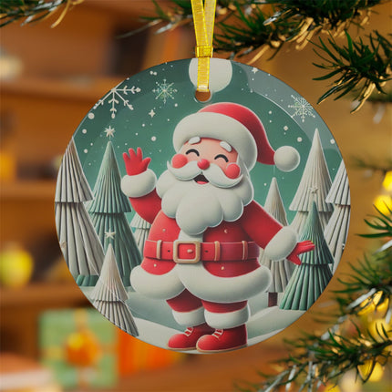 Santa's Joyful Night Glass Ornament