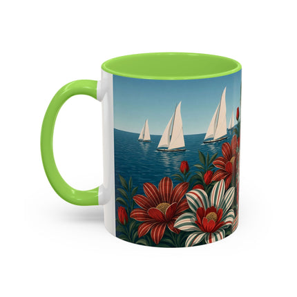 ⛵🌹 The Seaside Rose Traveler Colorful Mug – Art Deco Floral Elegance