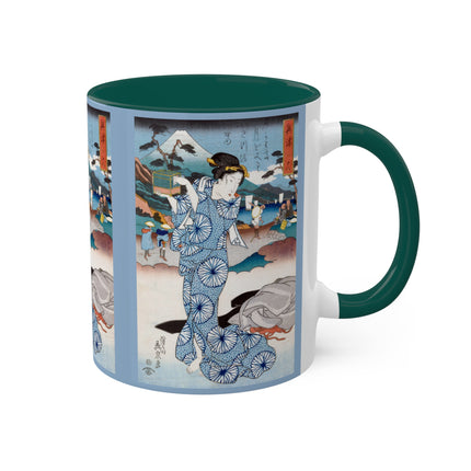 Japanese woman woodblock print by Keisai Eisen Colorful Mugs, 11oz