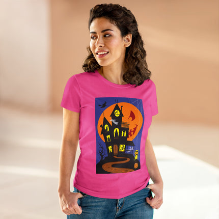 Halloween Night at the Haunted House Women's Midweight Cotton Tee