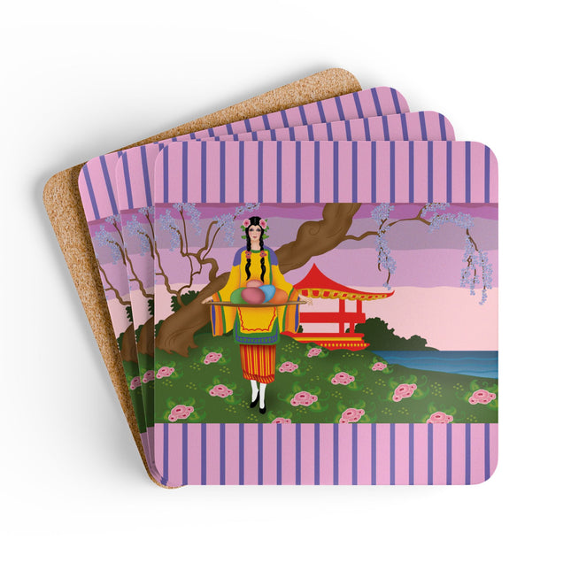 Elegance and Blooms Corkwood Coaster Set