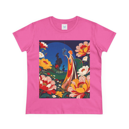 🌺🐦 The Enchanted Birdcage Garden Cotton Tee – Art Deco Floral Fantasy