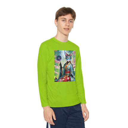 Cyberpunk Geisha Youth Long Sleeve Competitor Tee – Neon Elegance & Futuristic Fantasy