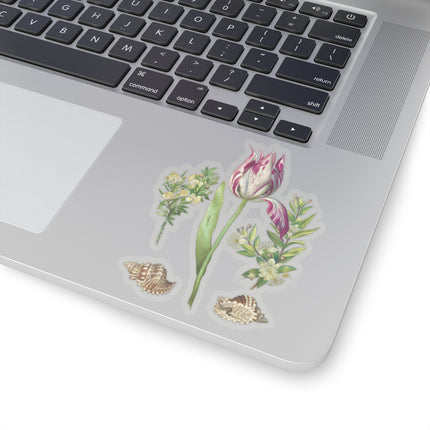 Tulip, two Branches of Myrtle and two Shells by Maria Sibylla Merian Kiss-Cut Stickers (4 Sizes)