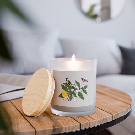 Blue Tit & Butterfly Frosted Glass Candle