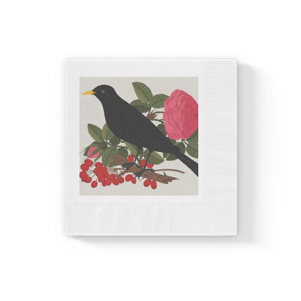 Blackbird & Rose White Coined Napkins – Timeless Elegance & Nature's Harmony