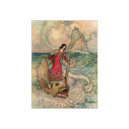 Rita Rides on the Dolphin by Warwick Goble Ceramic Tile