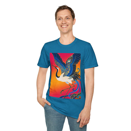 🪽🌅 The Celestial Crane Softstyle T-Shirt – Art Deco Wings Of Elegance