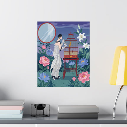 🦜🌸 The Lady Of The Garden Aviary Matte Vertical Poster – Art Deco Botanical Elegance
