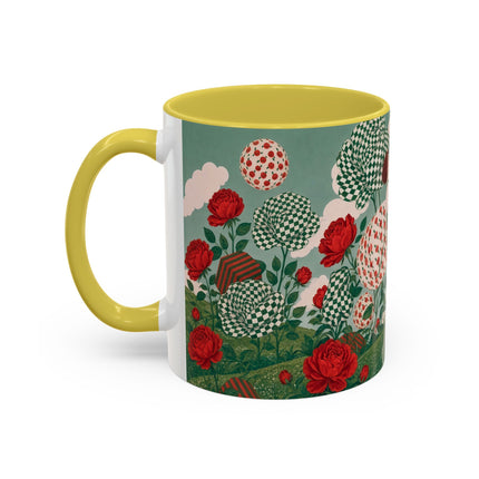 🌹💚 The Scarlet Rose Checkerboard Garden Colorful Mug – Art Deco Floral Whimsy