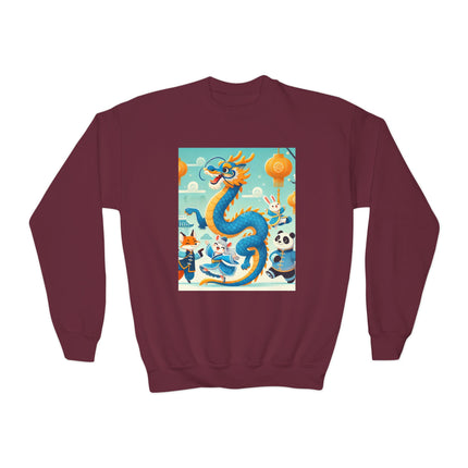 Blue & Gold Dragon Festival Parade Youth Crewneck Sweatshirt – Celebration, Color & Joyful Movement