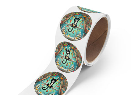 Mischief in Tinselland Round Sticker Label Rolls