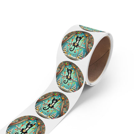 Mischief in Tinselland Round Sticker Label Rolls