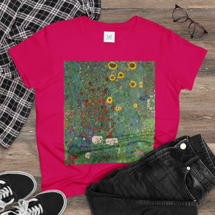Farm Garden with Sunflowers by Gustav Klimt Women's Midweight Cotton Tee