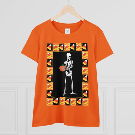 Candy Corn Skeleton Women's Midweight Cotton Tee