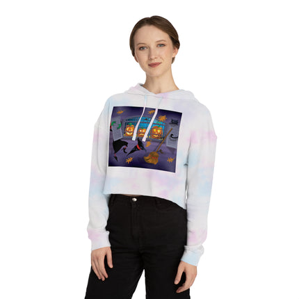 Whimsical Halloween Mischief Women’s Cropped Hooded Sweatshirt