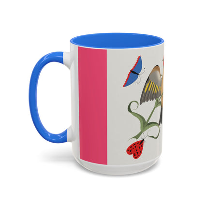Goldfinch & Pink Flowers Colorful Mugs – Vibrant Spring & Bold Beauty