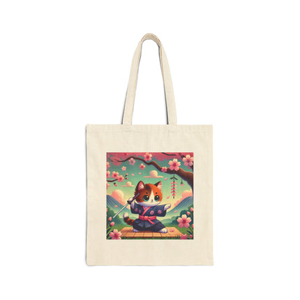 Samurai Kitten Cotton Canvas Tote Bag