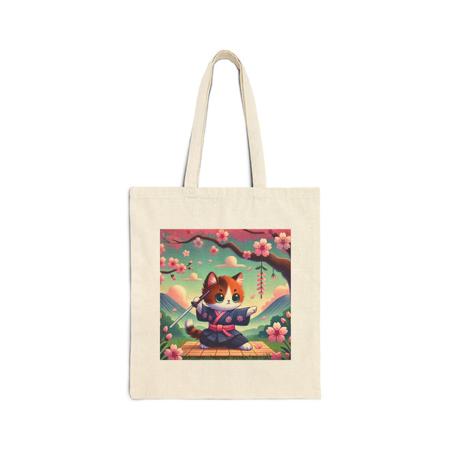 Samurai Kitten Cotton Canvas Tote Bag