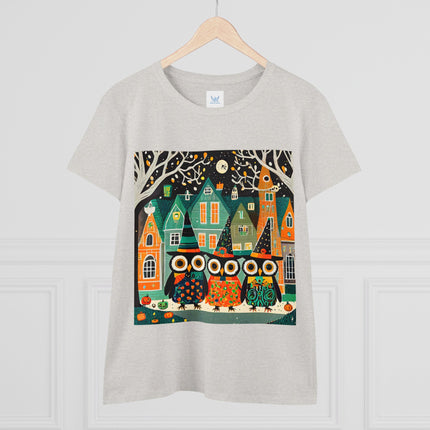 Night of the Trick-or-Treating Owlets Women's Midweight Cotton Tee