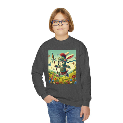 Rabbit Gladiator Youth Crewneck Sweatshirt – Courage, Adventure & Playful Charm