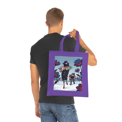 🎁🌺 The Christmas Gift Garden Stroll Cotton Tote Bag – Art Deco Holiday Elegance