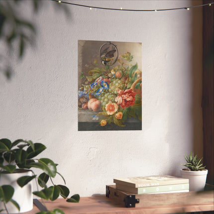 Still Life With Flowers, Fruit, A Great Tit And A Mouse by Herman Henstenburgh Fine Art Posters