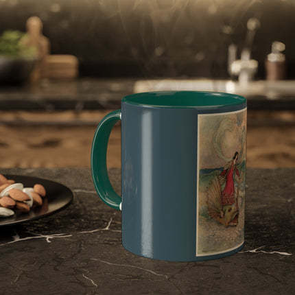 Rita Rides on the Dolphin by Warwick Goble Colorful Mugs, 11oz