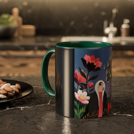 🌹🎄 The Lady Of The Candlelit Rose Tree Colorful Mug – Art Deco Christmas Garden