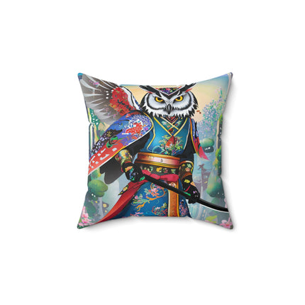 Cyberpunk Samurai Owl Spun Polyester Square Pillow