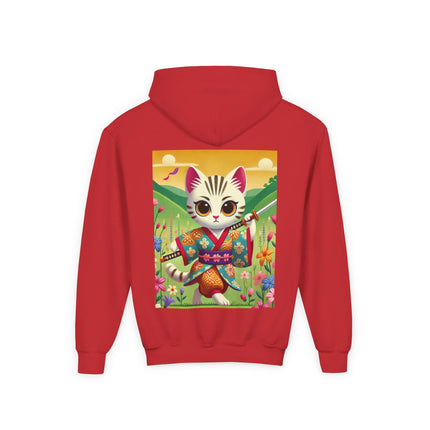 Samurai Kitten Youth Hooded Sweatshirt – Bold Adventure & Playful Spirit