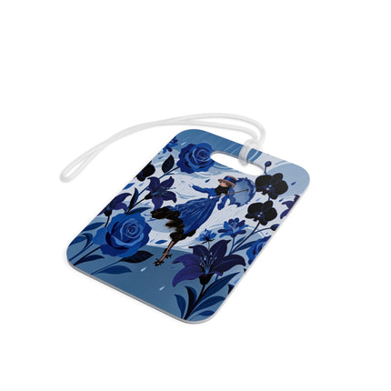 ☔💙 The Blue Rain Promenade Luggage Tag – Art Deco Floral Fashion