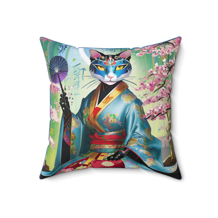 Cyberpunk Geisha Spun Polyester Square Pillow