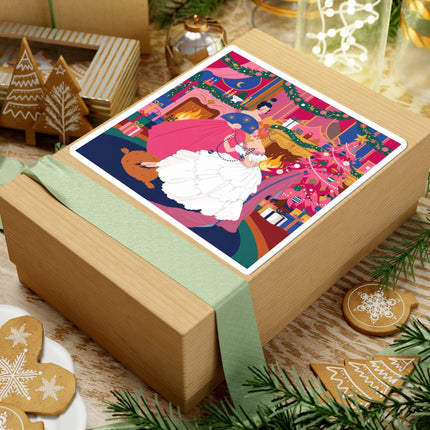 🎀🔥 Christmas By The Fireside Kiss-Cut Sticker – Art Deco Holiday Elegance