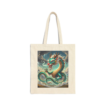 The Tibetan Dragon in Battle Cotton Canvas Tote Bag – Power, Motion & Mythic Energy