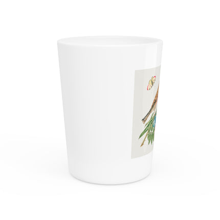 Pair of Brown Birds on Bouquet with Tulip, Rose, Snapdragons, and Butterflies by Anonymous Ceramic Shot Glass
