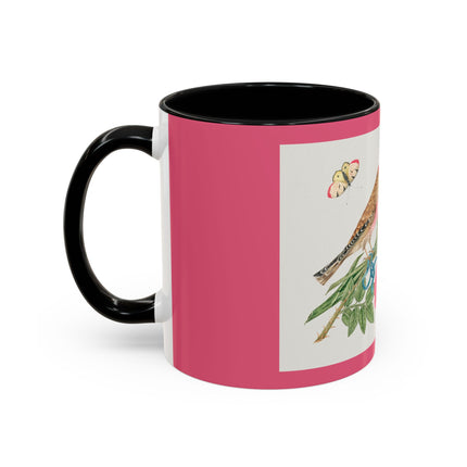Pair of brown birds on bouquet with tulip, rose, and snapdragons, with butterflies by AnonymousAccent Coffee Mug, 11oz