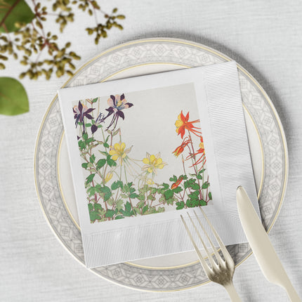 Aquilegia Flower by Tanigami Kônan White Coined Napkins