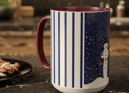 Snowman in Falling Snow Colorful Mugs (11oz, 15oz)