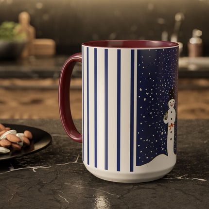 Snowman in Falling Snow Colorful Mugs (11oz, 15oz)