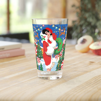 🦌🍬 The Lady Of The Peppermint Christmas Garden Pint Glass – Colorful Art Deco Holiday Fantasy