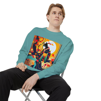 Black Cat in Kimono Unisex Garment-Dyed Sweatshirt