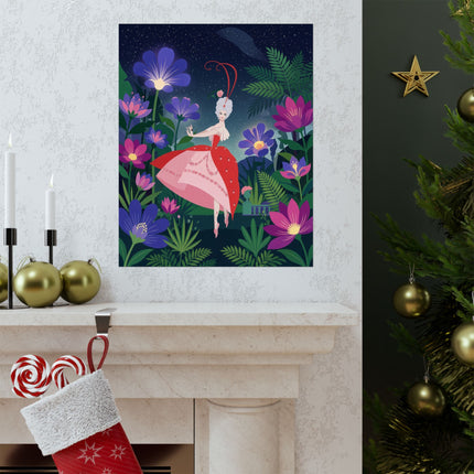 🌙🌺 The Lady Of The Midnight Flower Garden Matte Vertical Poster – Art Deco Floral Whimsy