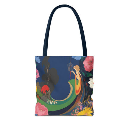 🌙🐦 The Lady Of The Moonlit Birdcage Tote Bag – Art Deco Floral Fantasy