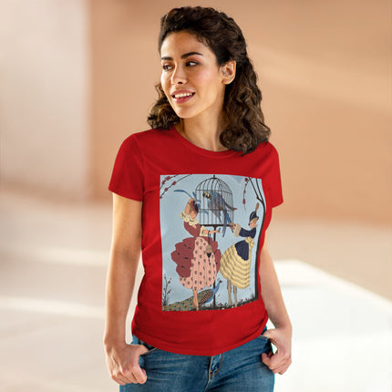 🦚🦜 The Ladies Of The Garden Aviary Cotton Tee – Art Deco Bird Fantasy