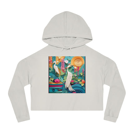 Elegant Egret Oasis Women’s Cropped Hooded Sweatshirt