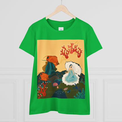 🐚🪸 The Lady Of The Coral Reef Cotton Tee – Art Deco Ocean Fantasy