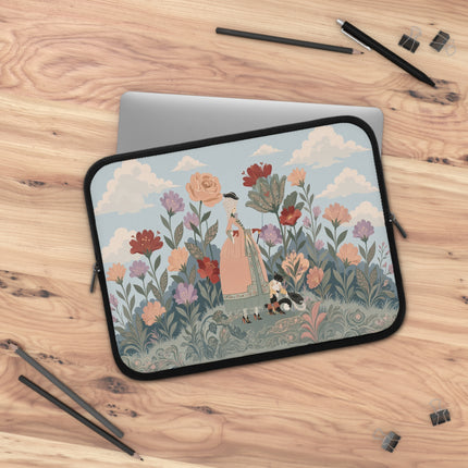 🌸🎀 The Lady And Her Little Companion Laptop Sleeve – Art Deco Garden Elegance
