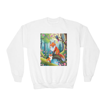 Mischievous Fox Youth Crewneck Sweatshirt – Playful Forest Fun