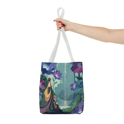 💧🌺 The Lady Of The Enchanted Fountain Tote Bag – Art Deco Garden Fantasy